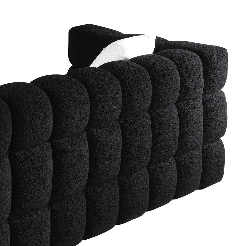 84.3 Luxueux grand canapé Boucle 3 places rembourré Marshmallow avec 2 coussins décoratifs carrés et accoudoir carré