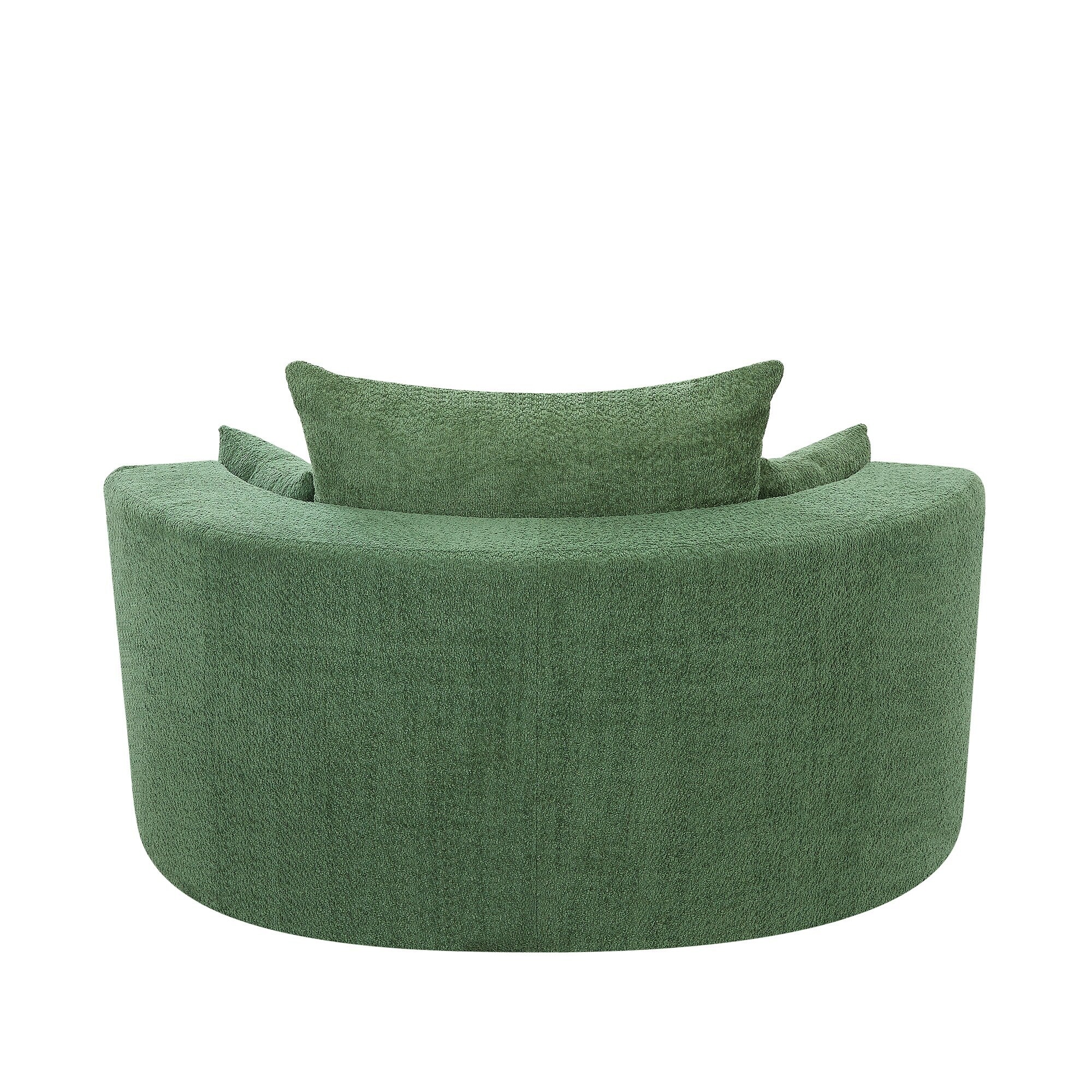 Fauteuil d'appoint en chenille, fauteuil rond avec base pivotante à 360 degrés et 3 coussins amovibles