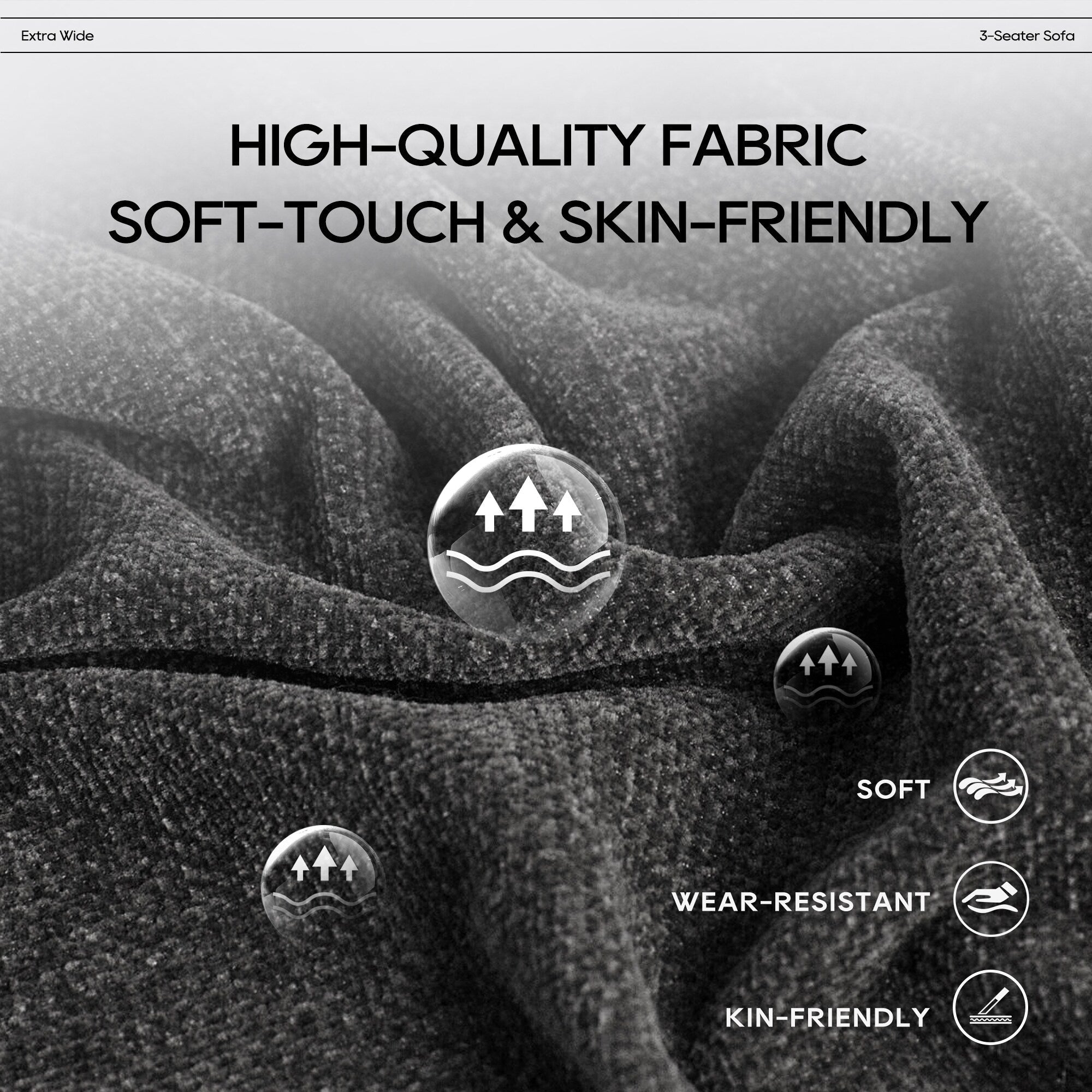 Canapé modulaire Cloud 144 avec pouf - Canapé de salon en tissu chenille moelleux