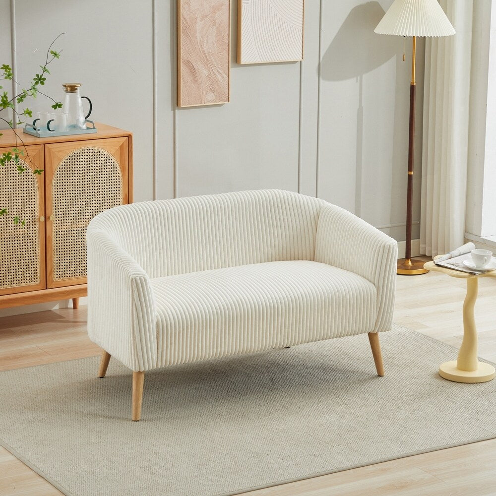 Canapé 2 places rembourré en velours côtelé avec pieds en bois de noyer