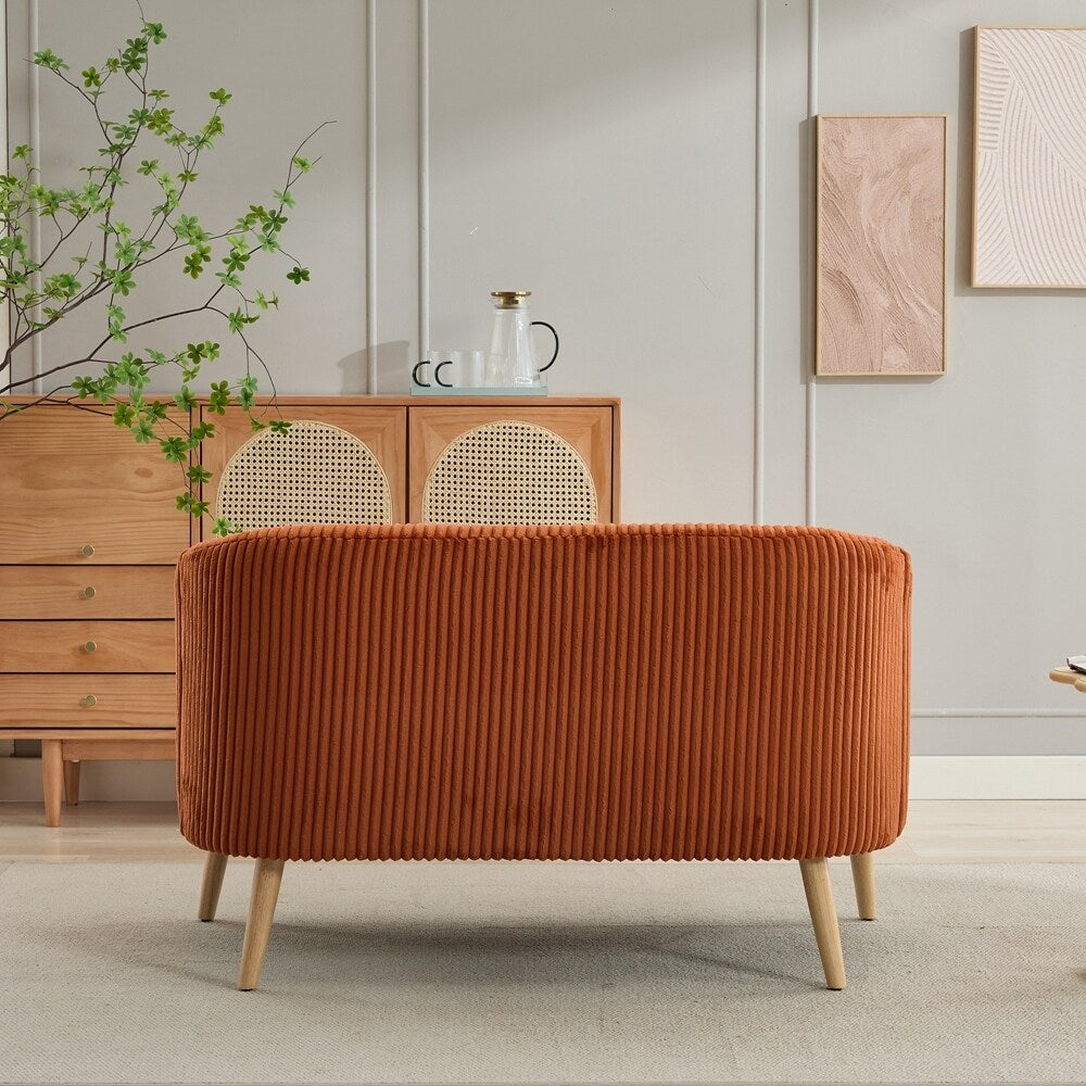 Canapé 2 places rembourré en velours côtelé avec pieds en bois de noyer