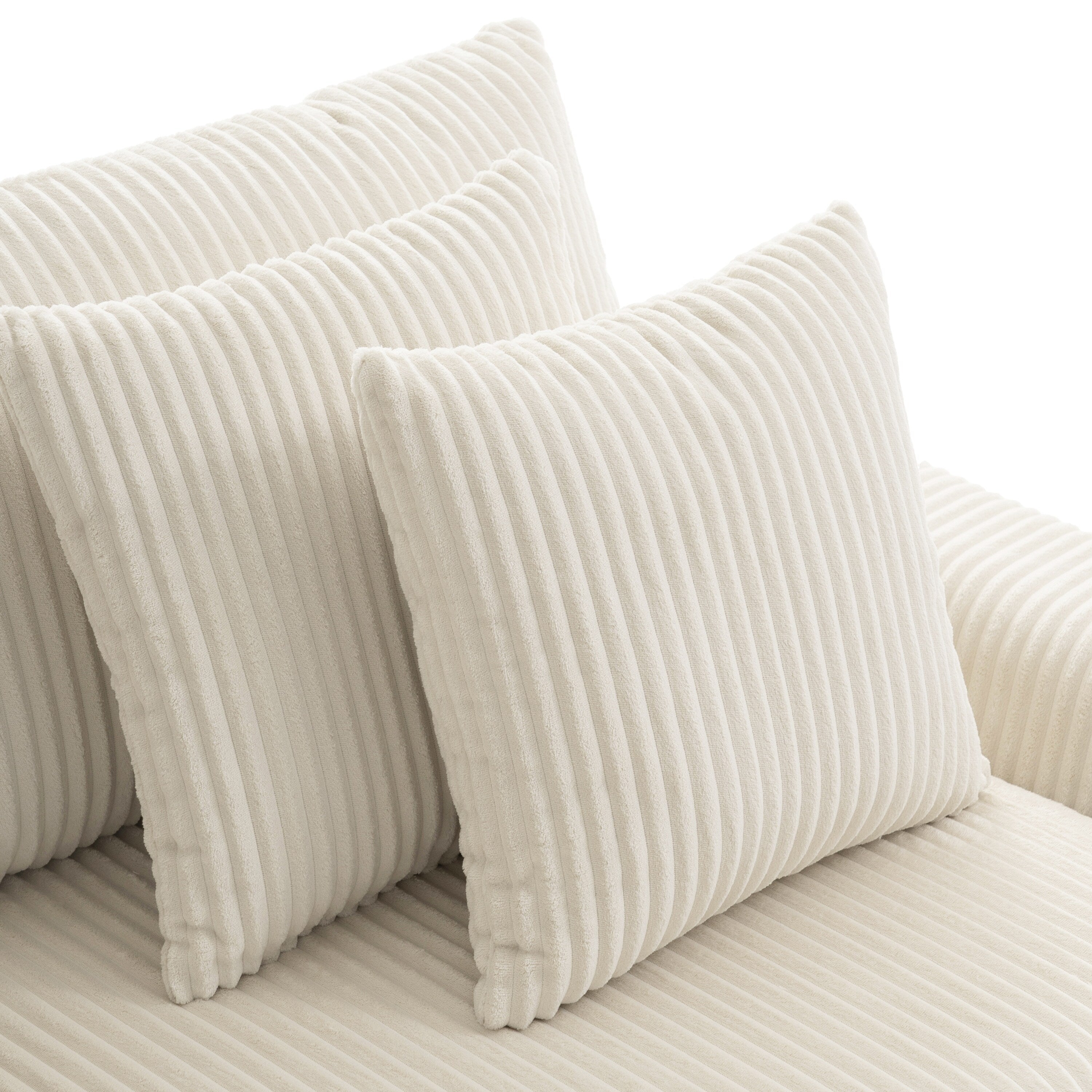 Canapé sectionnel en velours côtelé avec haut-parleurs Bluetooth, chargeur USB, porte-gobelets, rangement, pouf, assise profonde et large