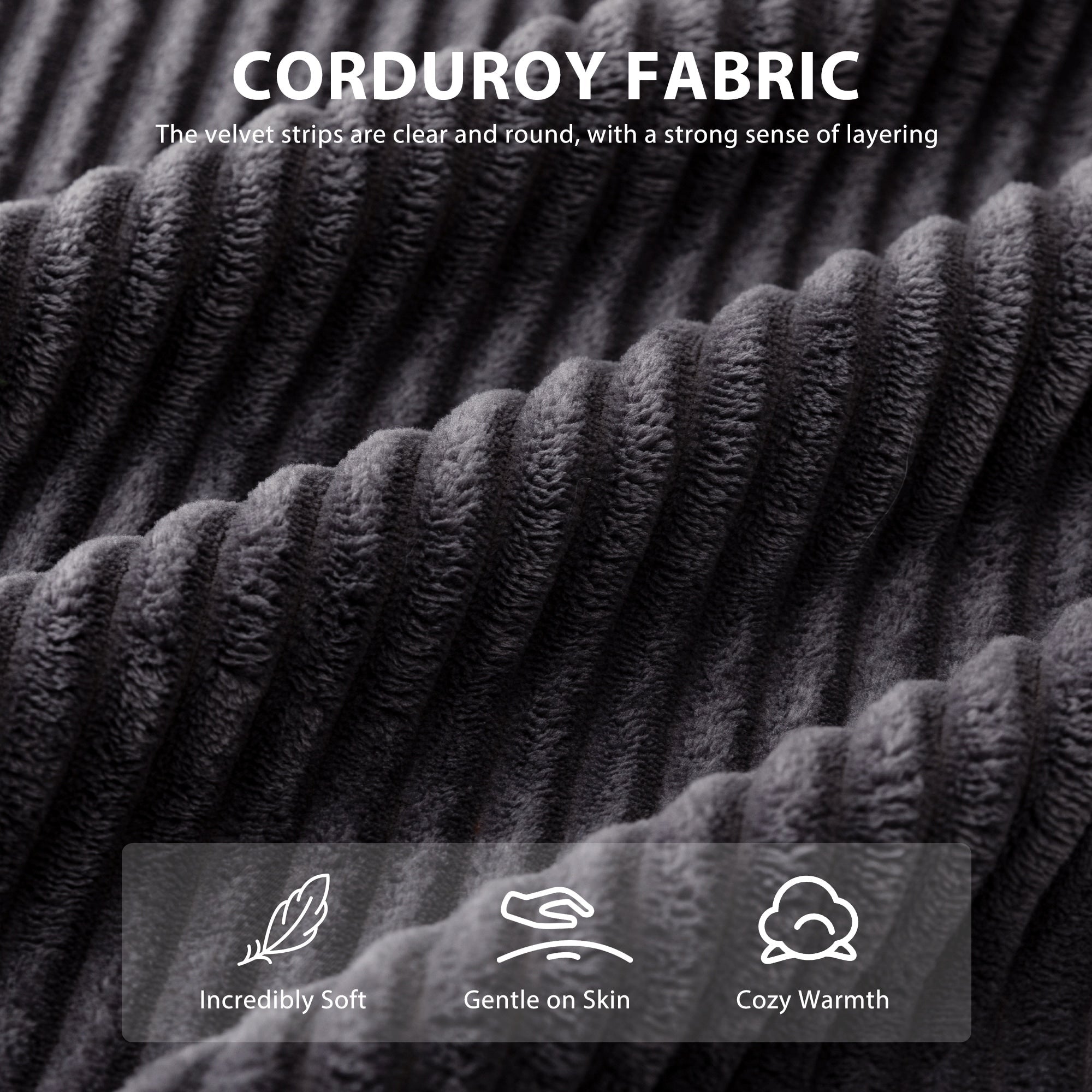 Canapé pouf rembourré en velours côtelé et mousse à mémoire de forme avec pouf - 48,4 L x 67,7 l x 24,4 H