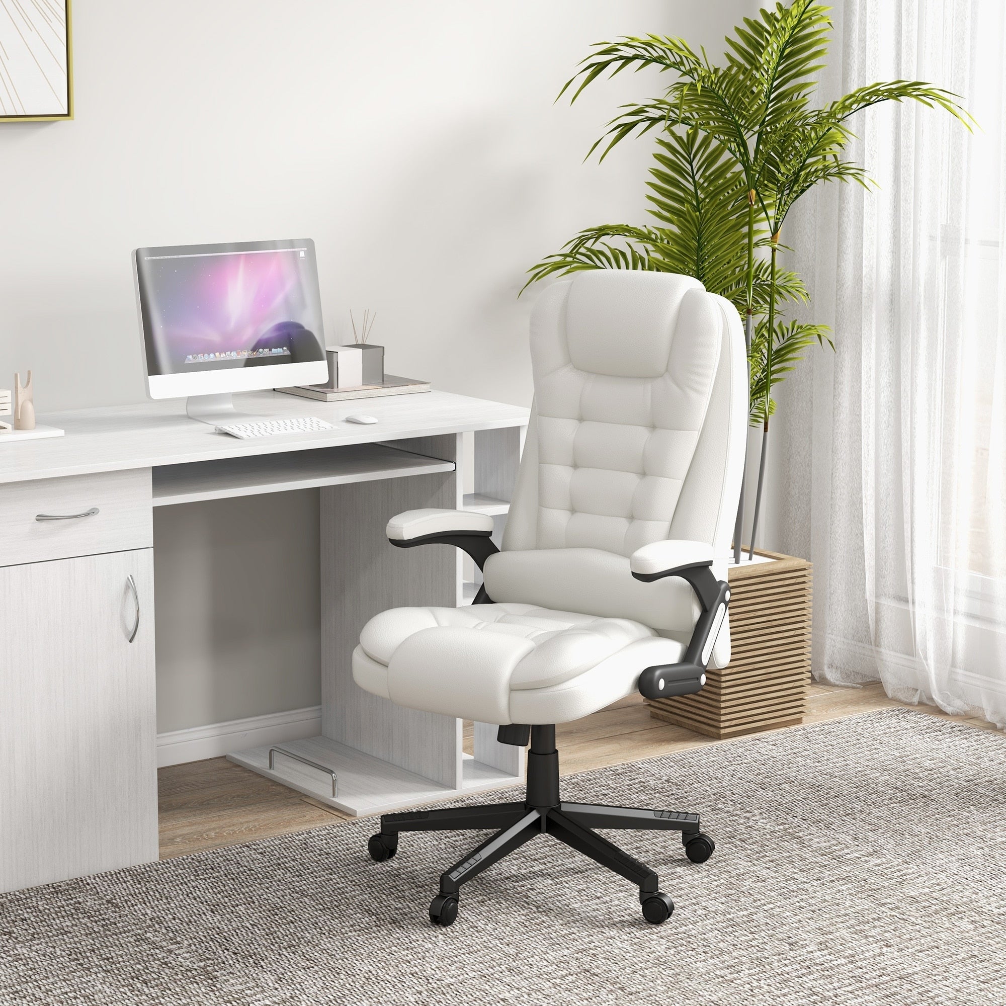 Fauteuil de bureau massant et vibrant HOMCOM à dossier haut avec 6 points de vibration, beige