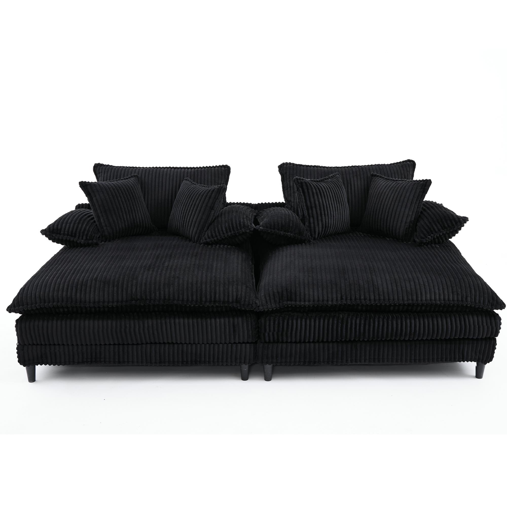 Canapé-lit Harmonia 109 W surdimensionné en velours côtelé, siège profond, double méridienne avec 4 oreillers