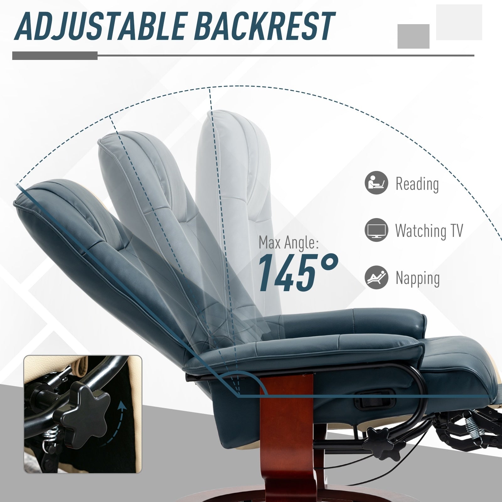 Fauteuil inclinable manuel pivotant et réglable en similicuir HomCom avec repose-pieds confortable et relaxant