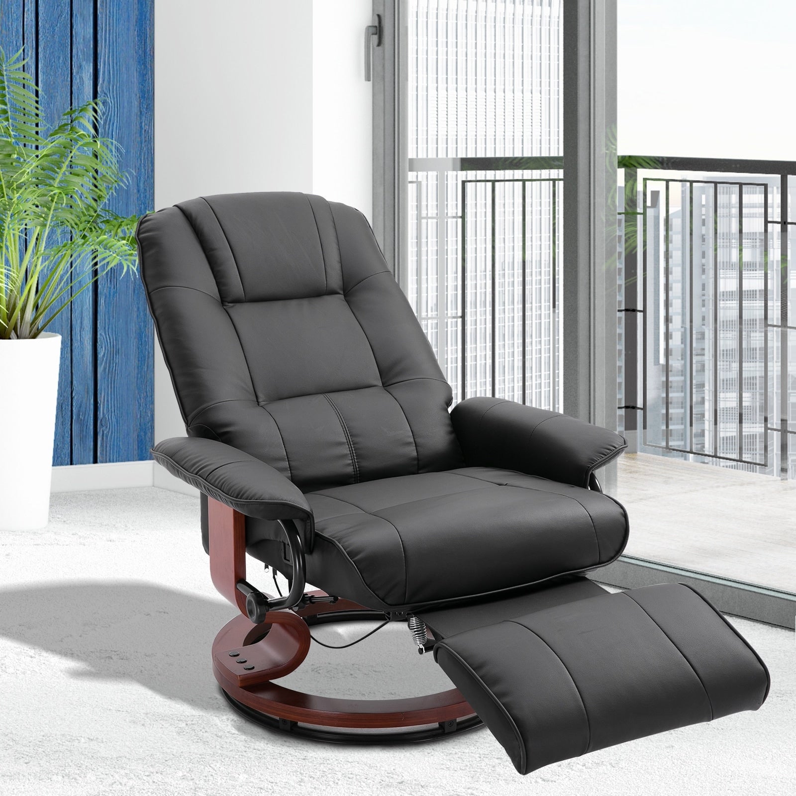 Fauteuil inclinable manuel pivotant et réglable en similicuir HomCom avec repose-pieds confortable et relaxant