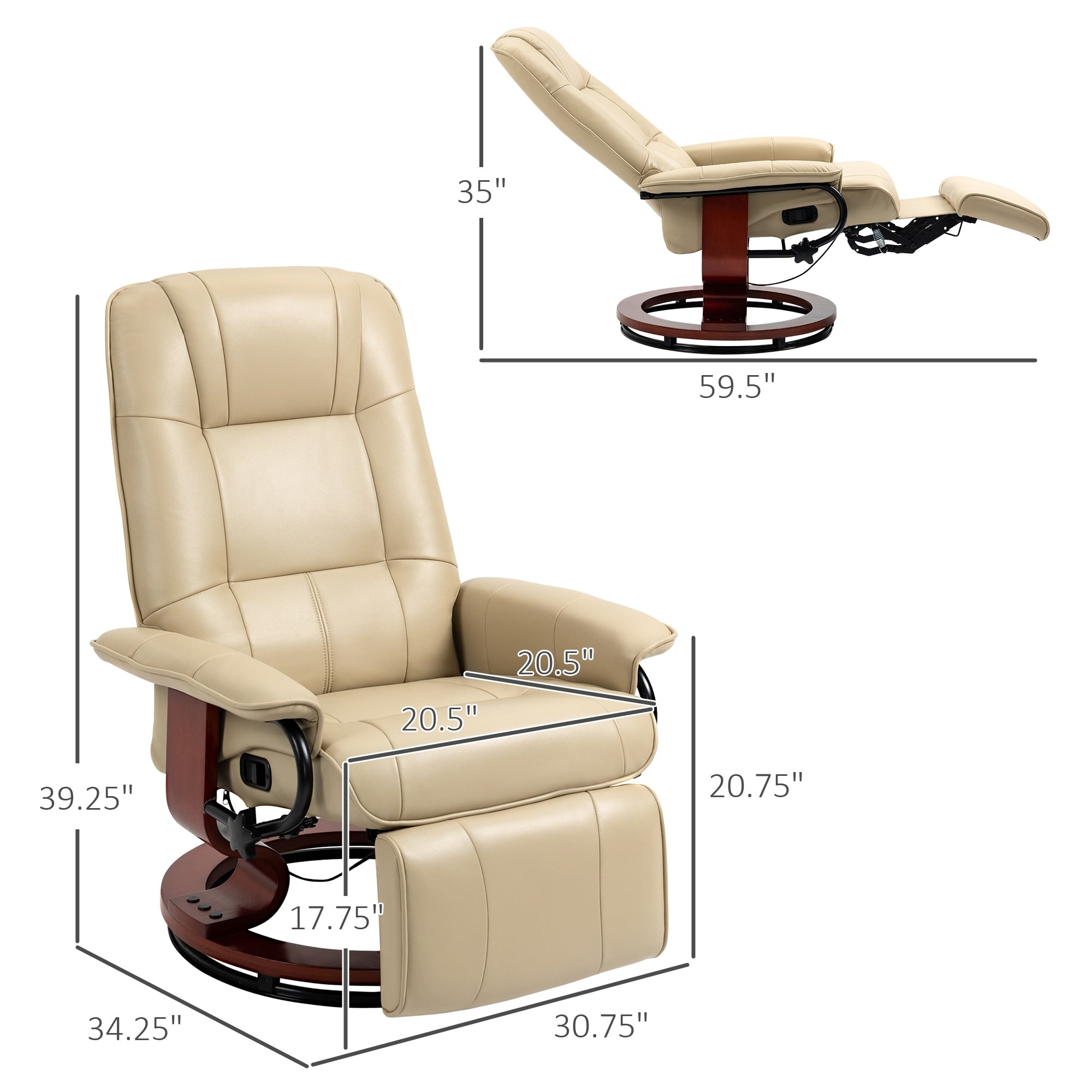 Fauteuil inclinable manuel pivotant et réglable en similicuir HomCom avec repose-pieds confortable et relaxant
