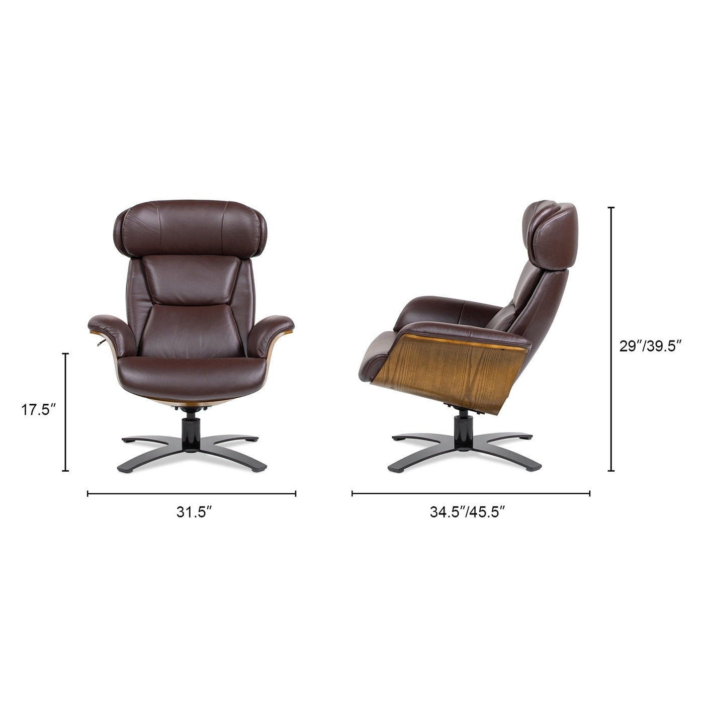 Fauteuil inclinable Jovan 31,5 en bois courbé et cuir véritable