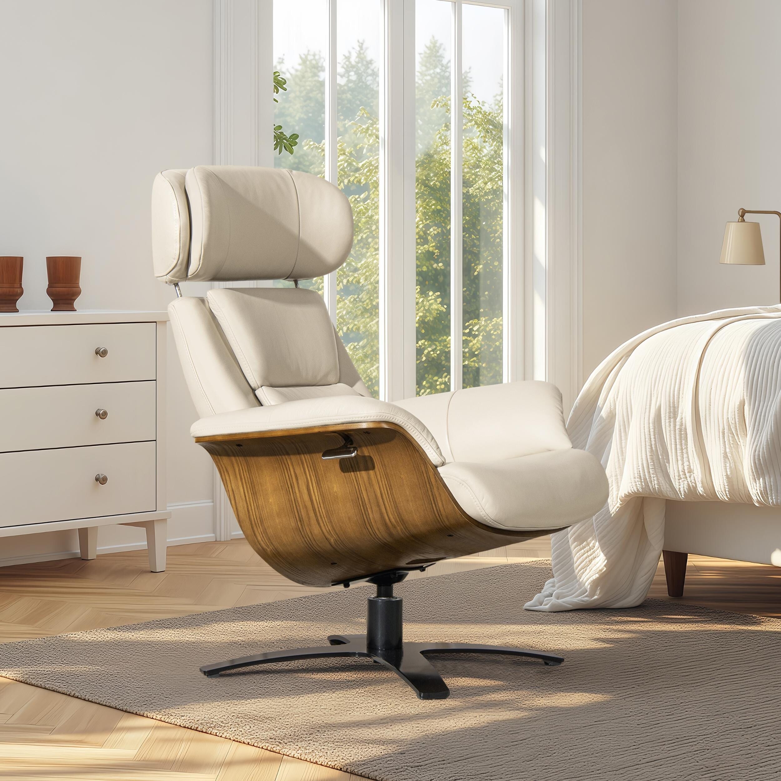 Fauteuil inclinable Jovan 31,5 en bois courbé et cuir véritable