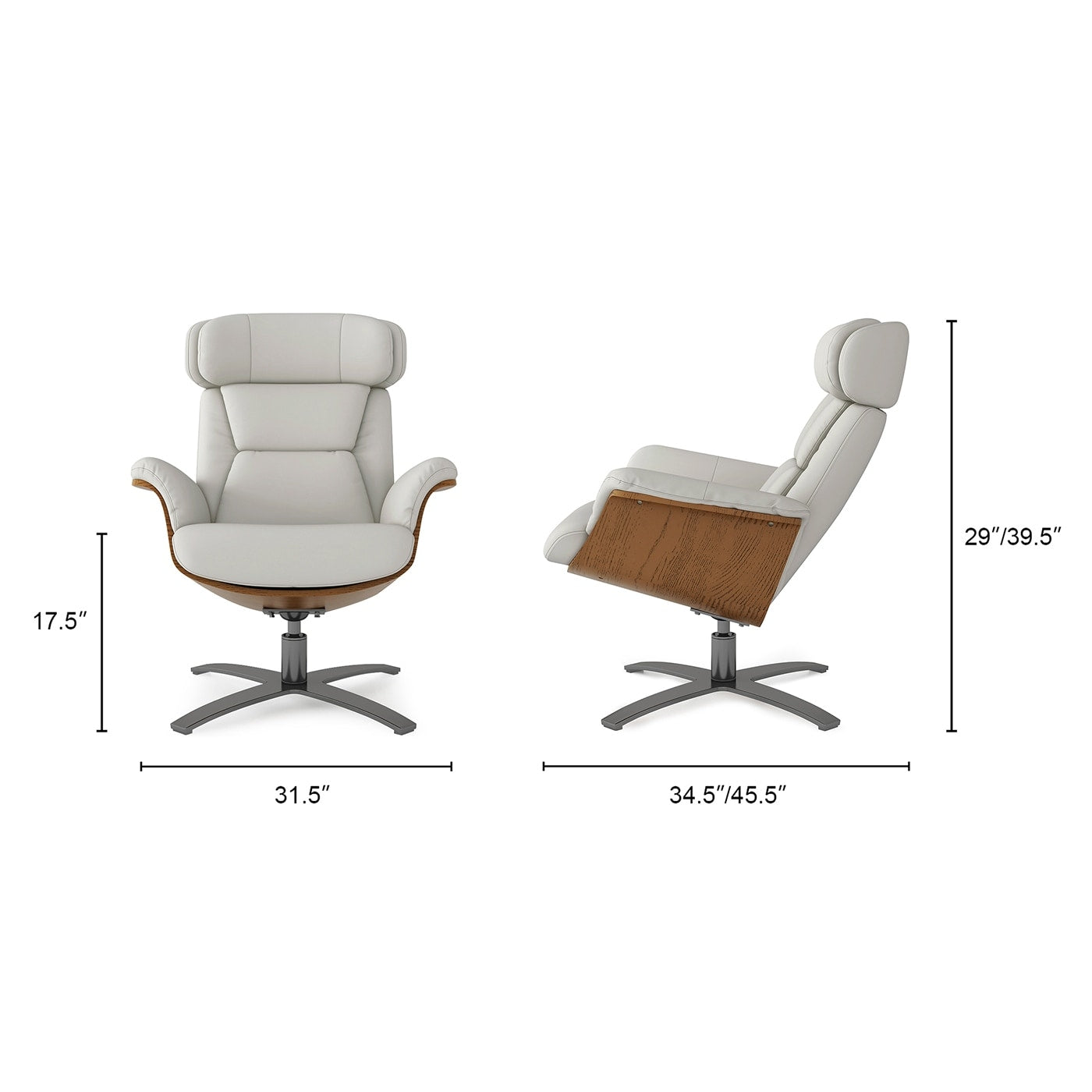 Fauteuil inclinable Jovan 31,5 en bois courbé et cuir véritable