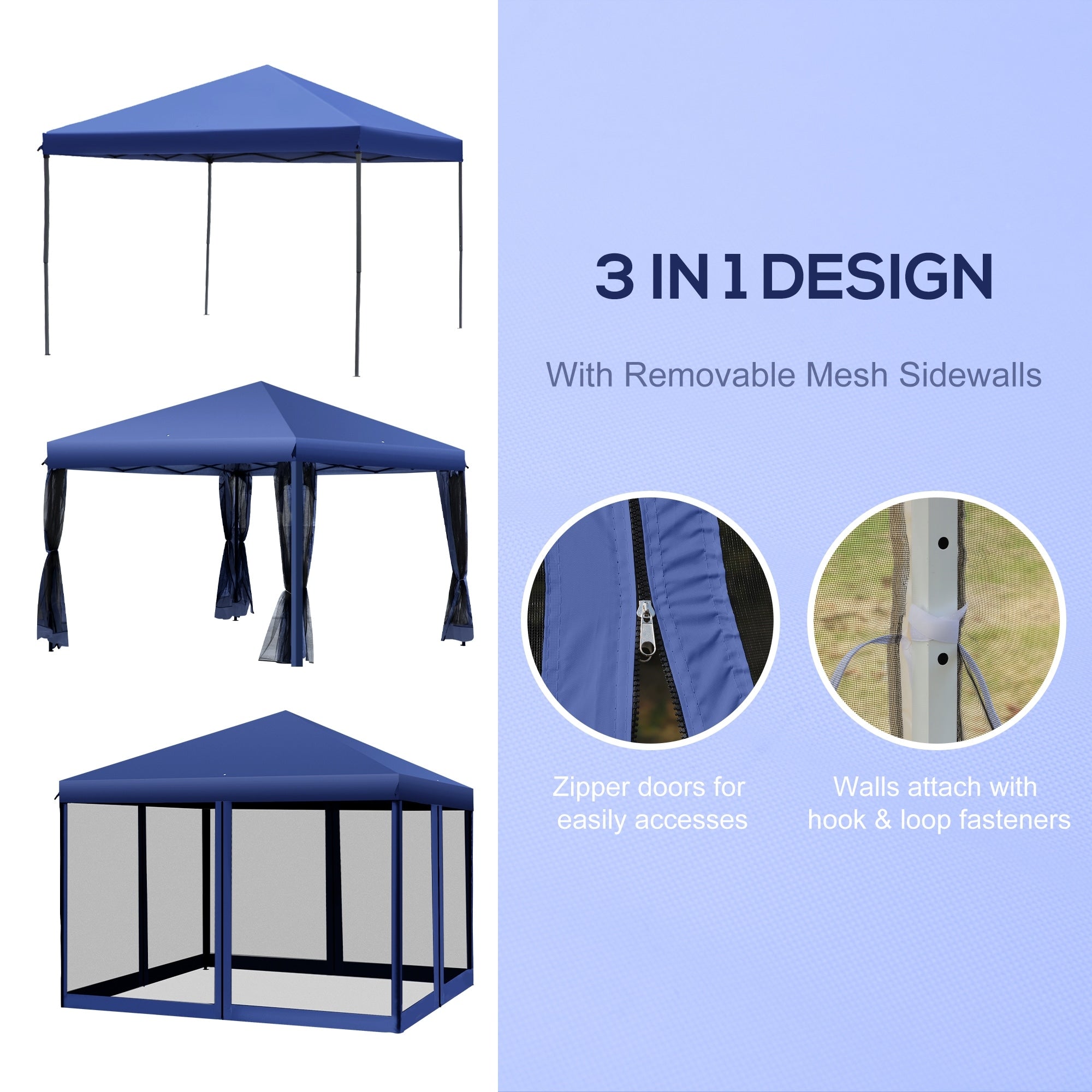 Auvent pop-up robuste Outsunny 10' x 10' avec filet latéral en maille amovible, conception d'installation facile, événement de fête en plein air