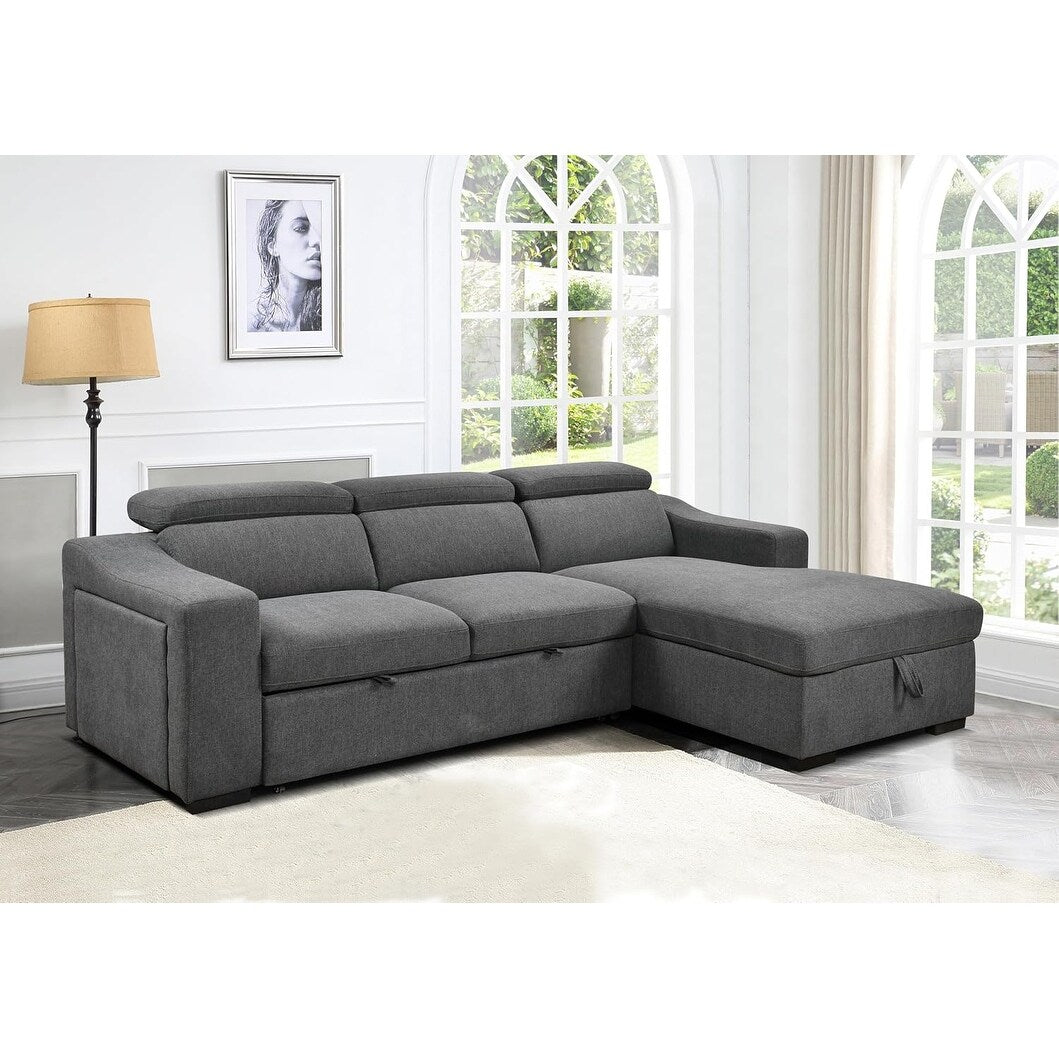 Canapé d'angle convertible Roomfitters 103 avec méridienne de rangement, appuie-têtes réglables et canapé-lit en L, gris foncé