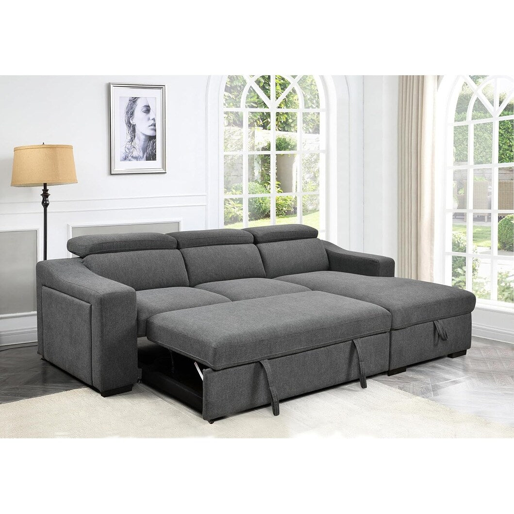 Canapé d'angle convertible Roomfitters 103 avec méridienne de rangement, appuie-têtes réglables et canapé-lit en L, gris foncé