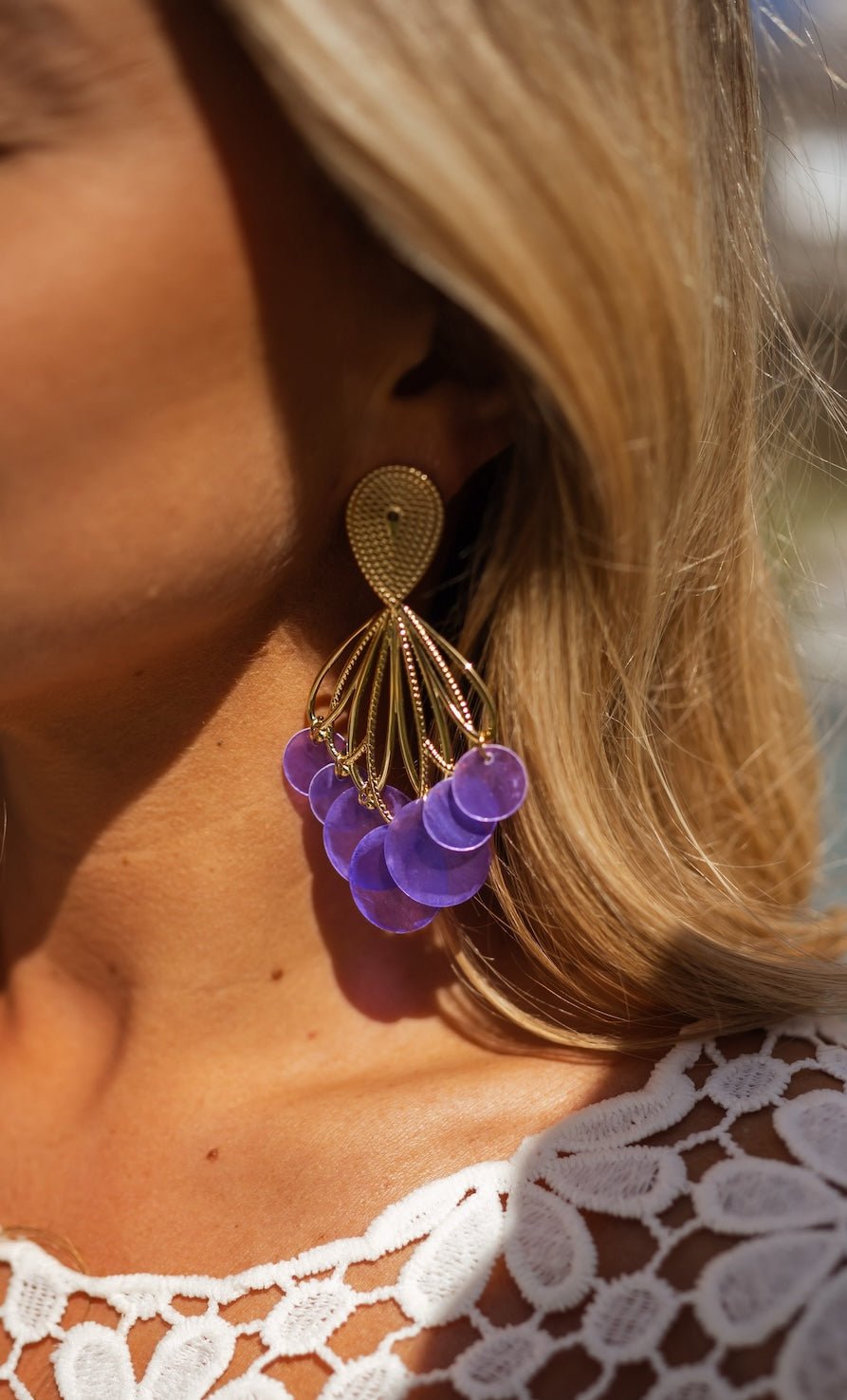 Boucles d'oreilles Saila dorées et mauves