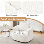 Fauteuil pivotant à 360°, fauteuil d'appoint en boucle de 38,2" avec coussin décoratif, fauteuil rembourré en forme de tonneau avec accoudoirs incurvés