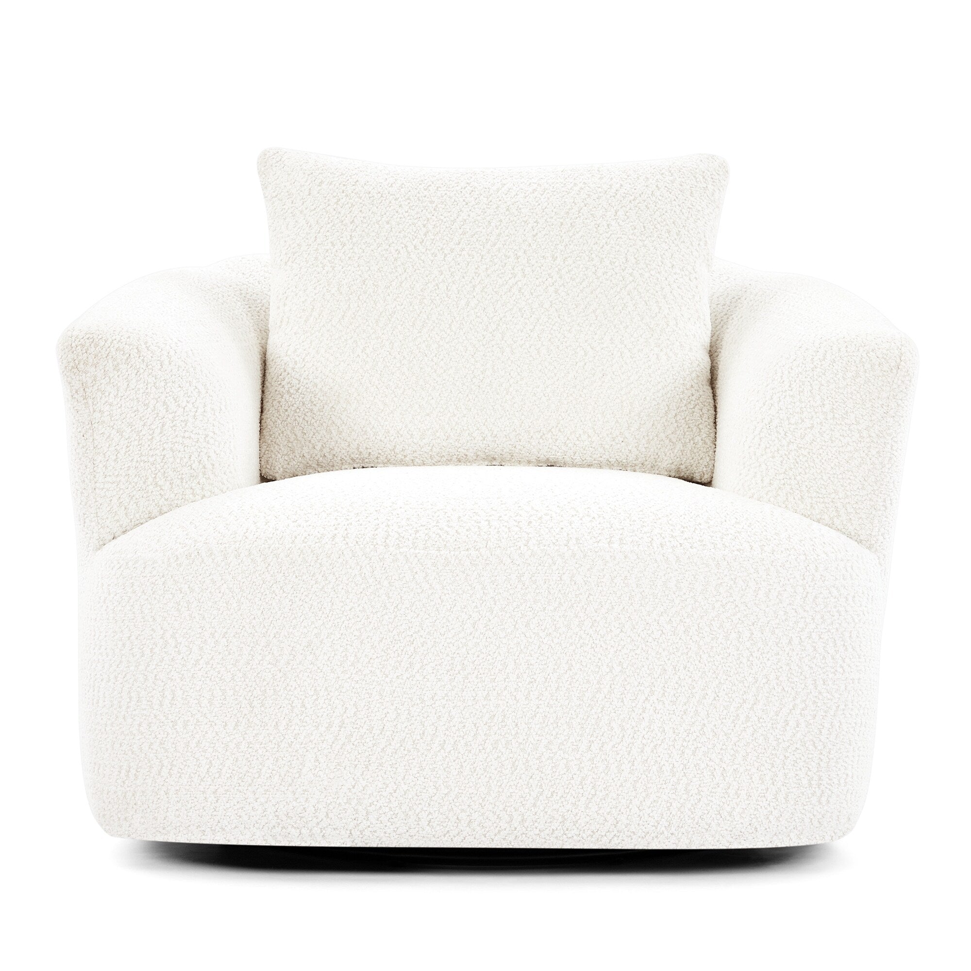 Fauteuil pivotant à 360°, fauteuil d'appoint en boucle de 38,2" avec coussin décoratif, fauteuil rembourré en forme de tonneau avec accoudoirs incurvés