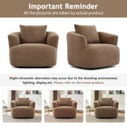 Fauteuil pivotant à 360°, fauteuil d'appoint en boucle de 38,2" avec coussin décoratif, fauteuil rembourré en forme de tonneau avec accoudoirs incurvés