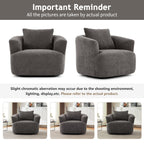 Fauteuil pivotant à 360°, fauteuil d'appoint en boucle de 38,2" avec coussin décoratif, fauteuil rembourré en forme de tonneau avec accoudoirs incurvés