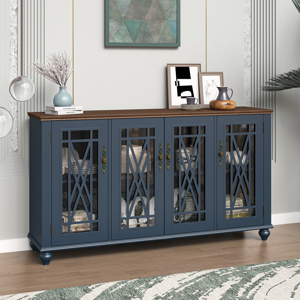 Buffet d'appoint de cuisine en bois de style vintage de 63 po de largeur