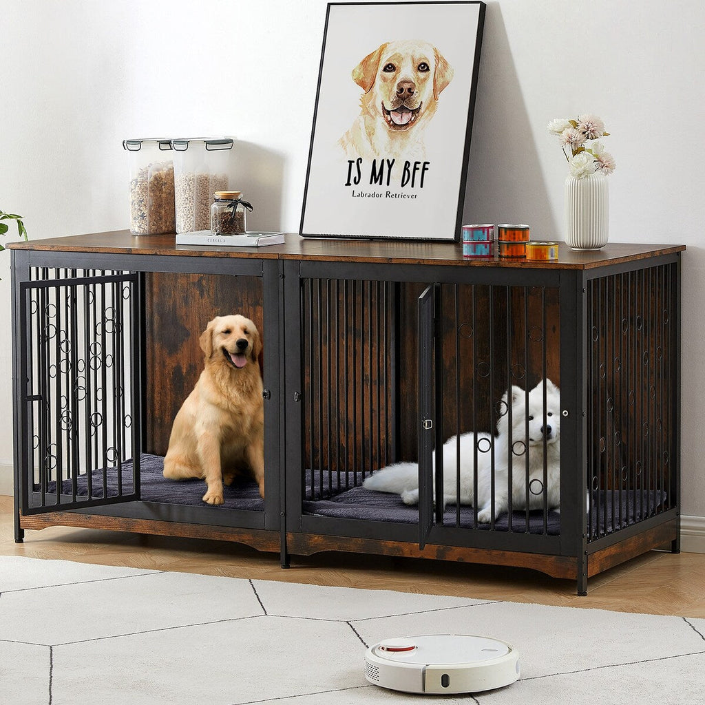 Meuble pour cage à chien de 70,86 pouces, meuble TV pour grandes races avec coussin et chambres doubles (sans coussin)