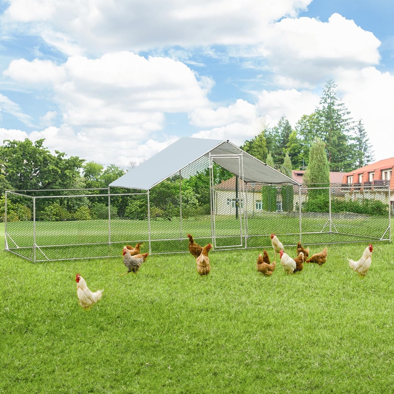 AECOJOY Grand poulailler en métal avec cage à poulets en métal
