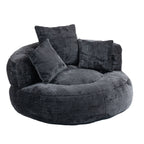 Pouf simple surdimensionné en chenille noir de 42,52 pouces avec trois oreillers pour chambre à coucher