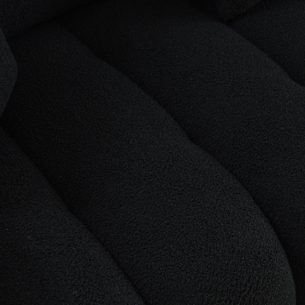 Canapé 3 places Teddy noir avec coussins de dossier et cadre en bois