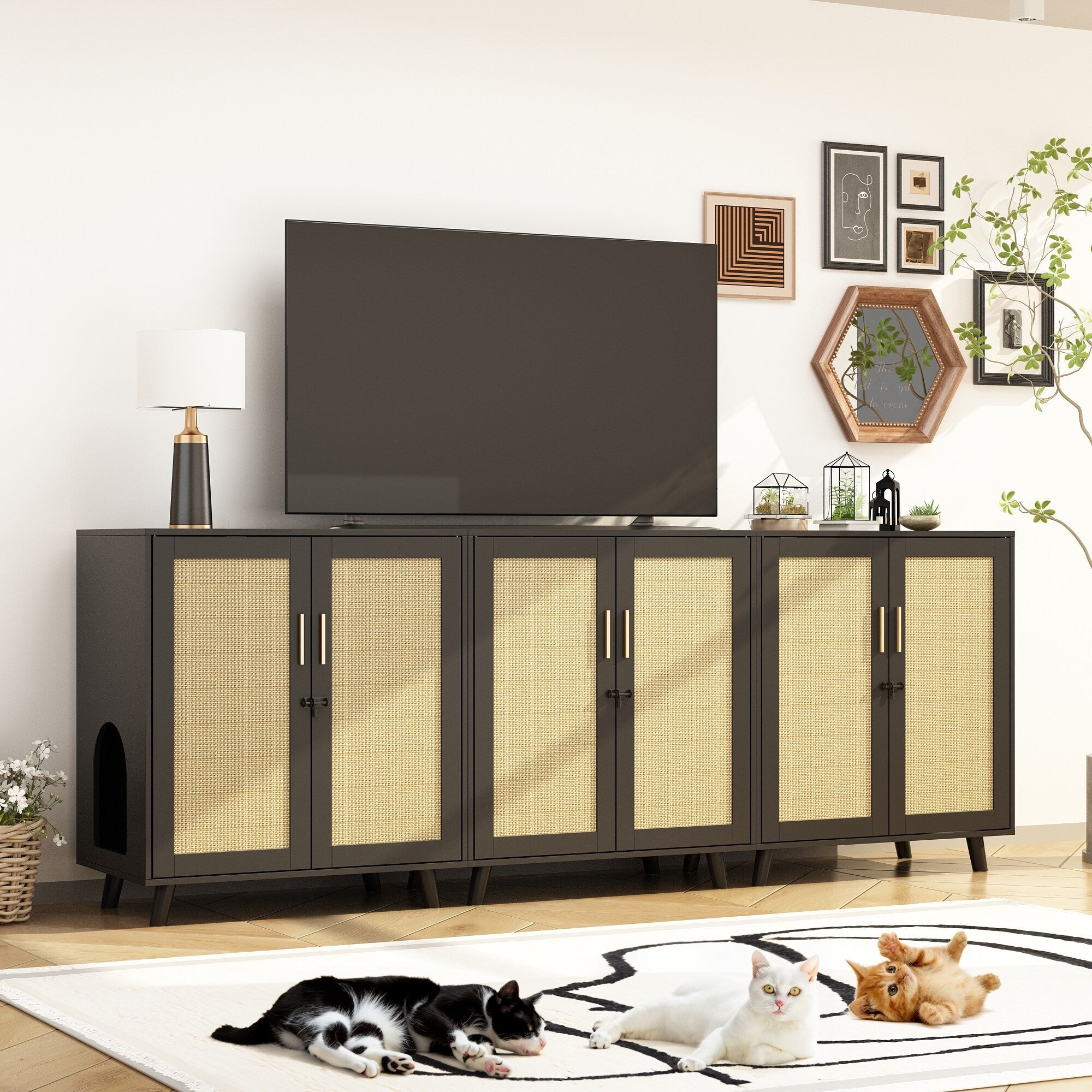 Bac à litière pour chat, maison pour chat, table d'appoint, porte, armoire, bibliothèque