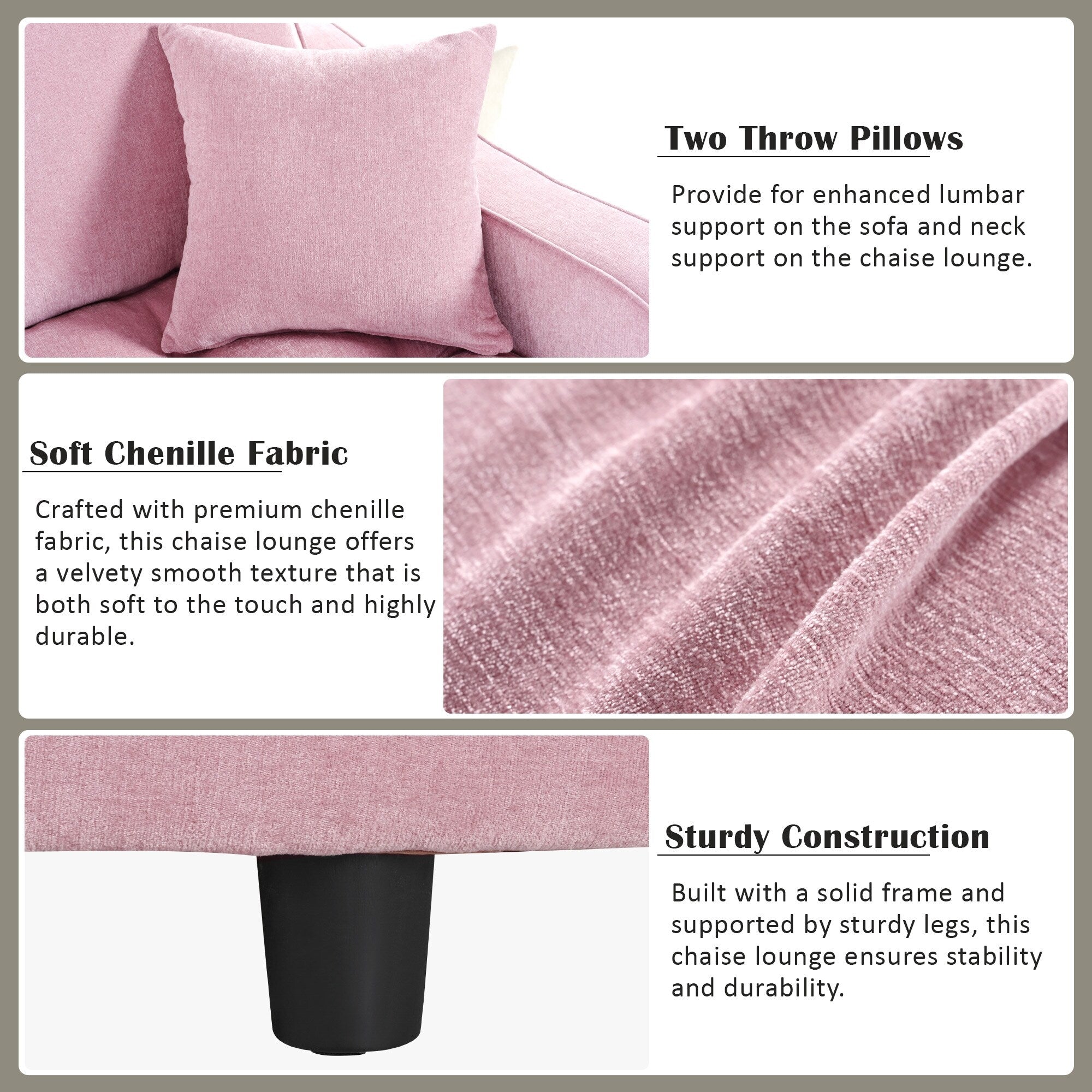 Canapé-lit en chenille, canapé-lit rembourré avec dossier capitonné et 2 coussins amovibles pour le salon