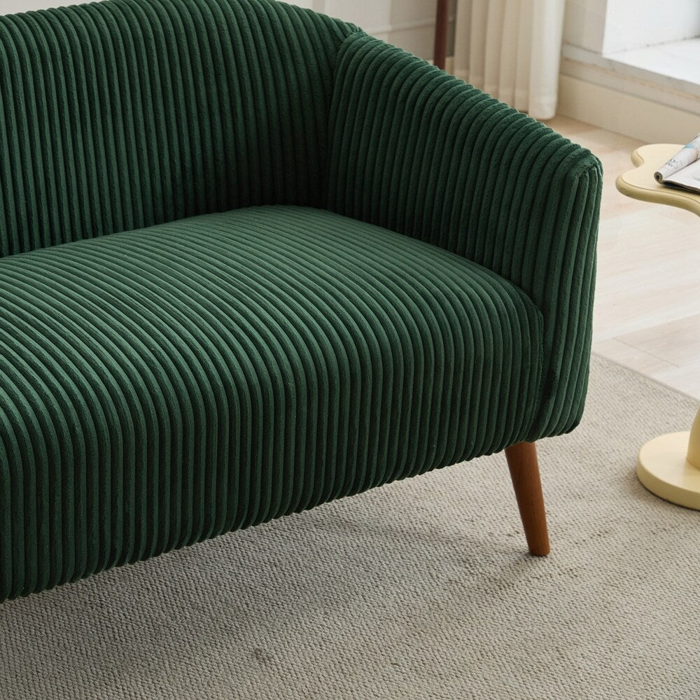 Canapé 2 places rembourré en velours côtelé avec pieds en bois de noyer