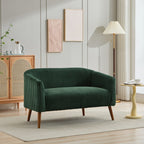 Canapé 2 places rembourré en velours côtelé avec pieds en bois de noyer