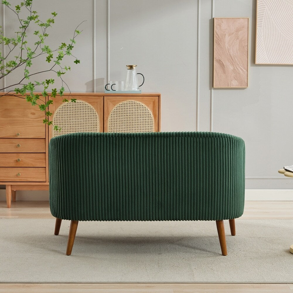 Canapé 2 places rembourré en velours côtelé avec pieds en bois de noyer