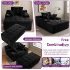 Canapé pouf rembourré en velours côtelé et mousse à mémoire de forme avec pouf - 48,4 L x 67,7 l x 24,4 H