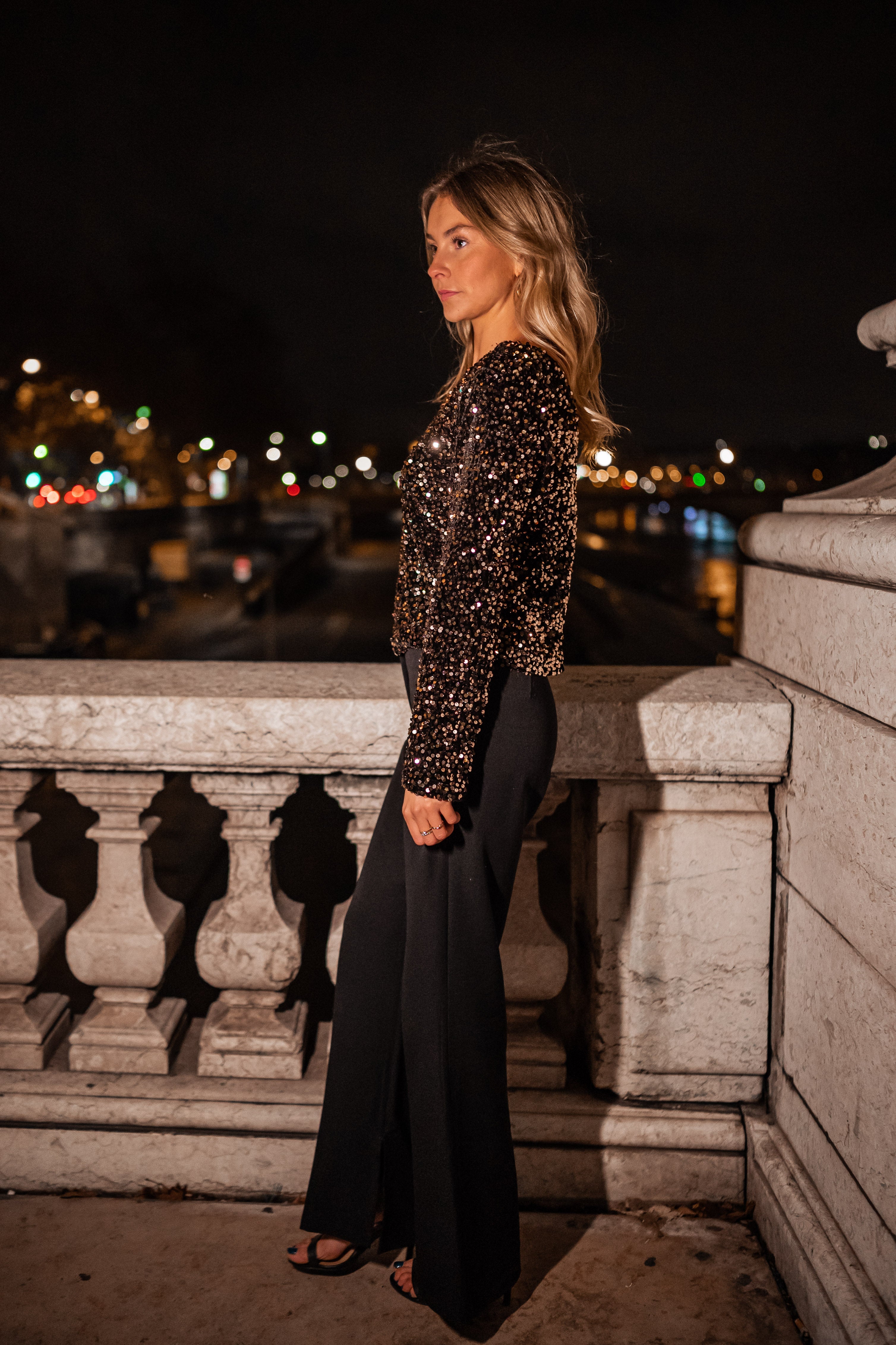 Chemisier Venus à paillettes bronze 
