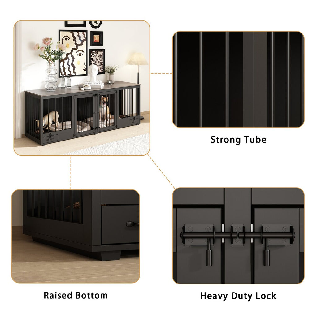 Meubles pour cage à chien - Niche en bois avec séparateur de pièce et 2 tiroirs