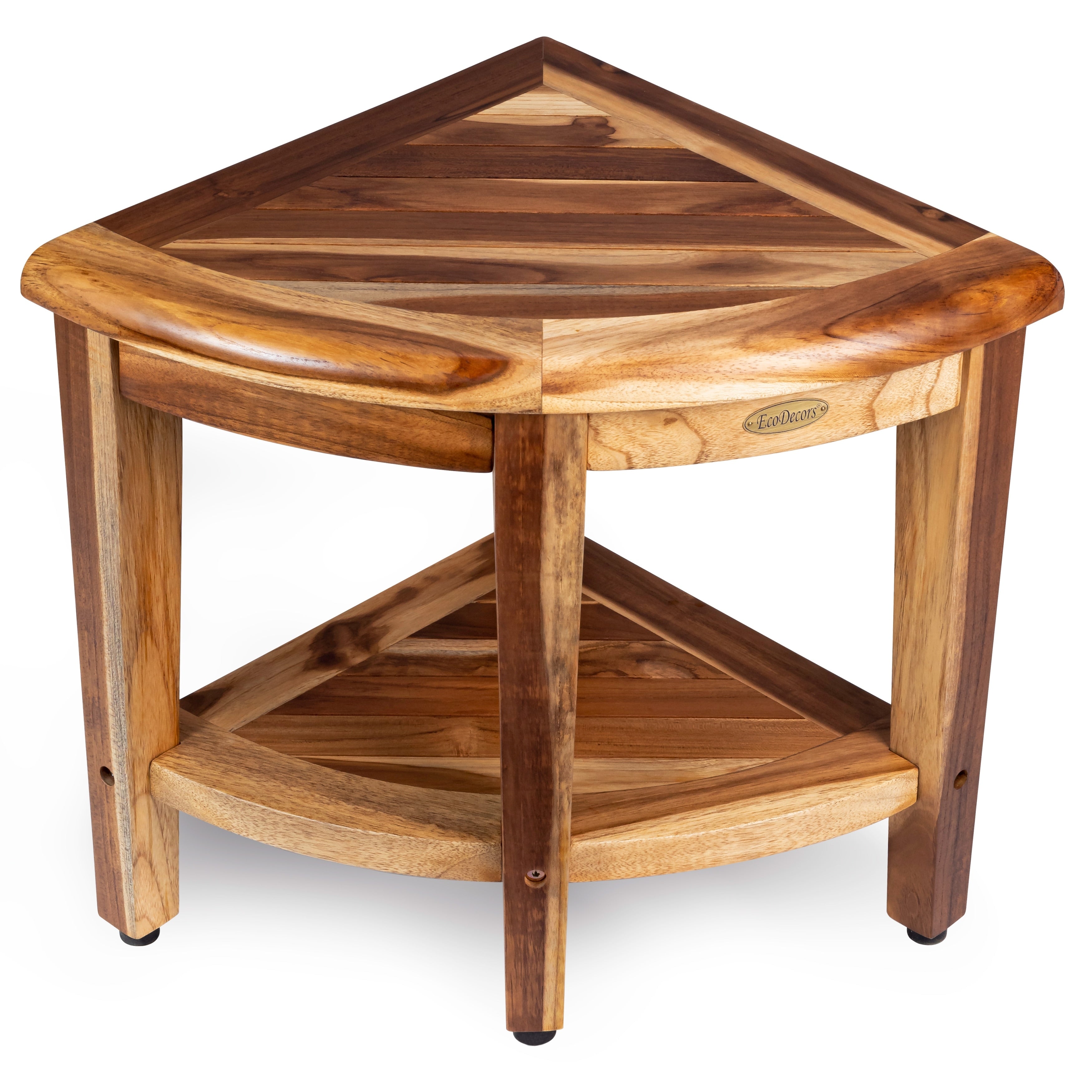 EcoDecors, Banc de douche élégant en teck, Tabouret de douche en teck, Tabouret de douche d'angle, Banc de douche d'angle en teck, Avec étagère