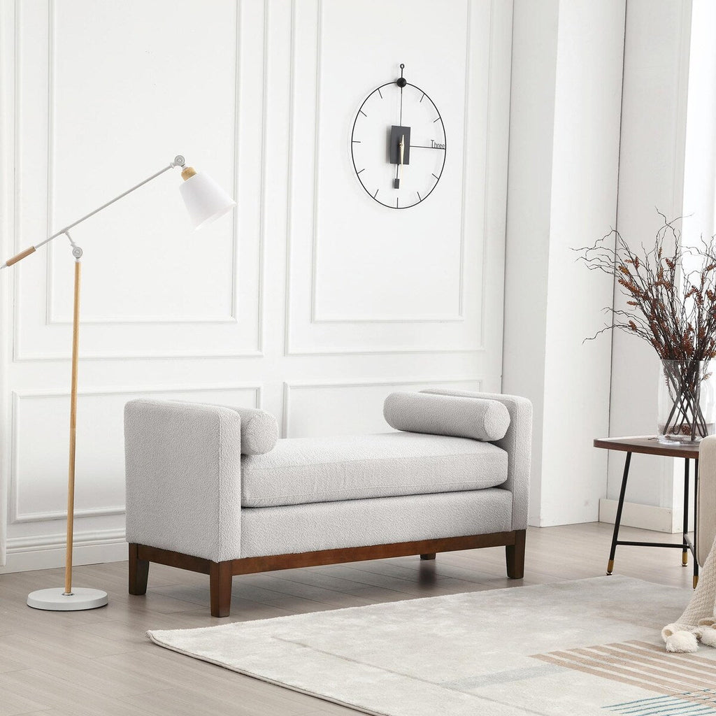 Élégant banc ottoman rembourré de 53,5 pouces avec pieds en bois et coussins traversins