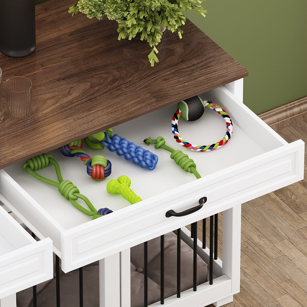 Cage pour chien de style meuble, niche en bois de 64,5 pouces pour grand chien