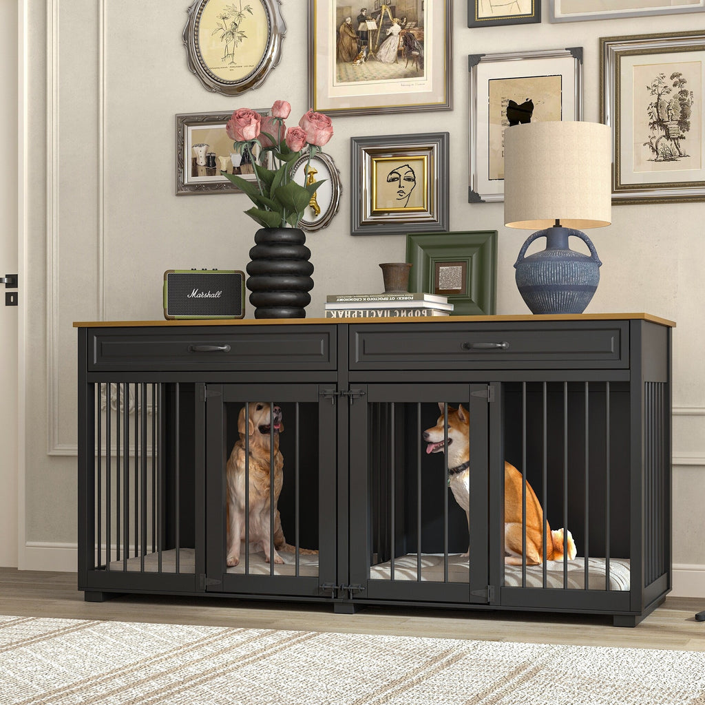Cage pour chien de style meuble, niche en bois de 64,5 pouces pour grand chien