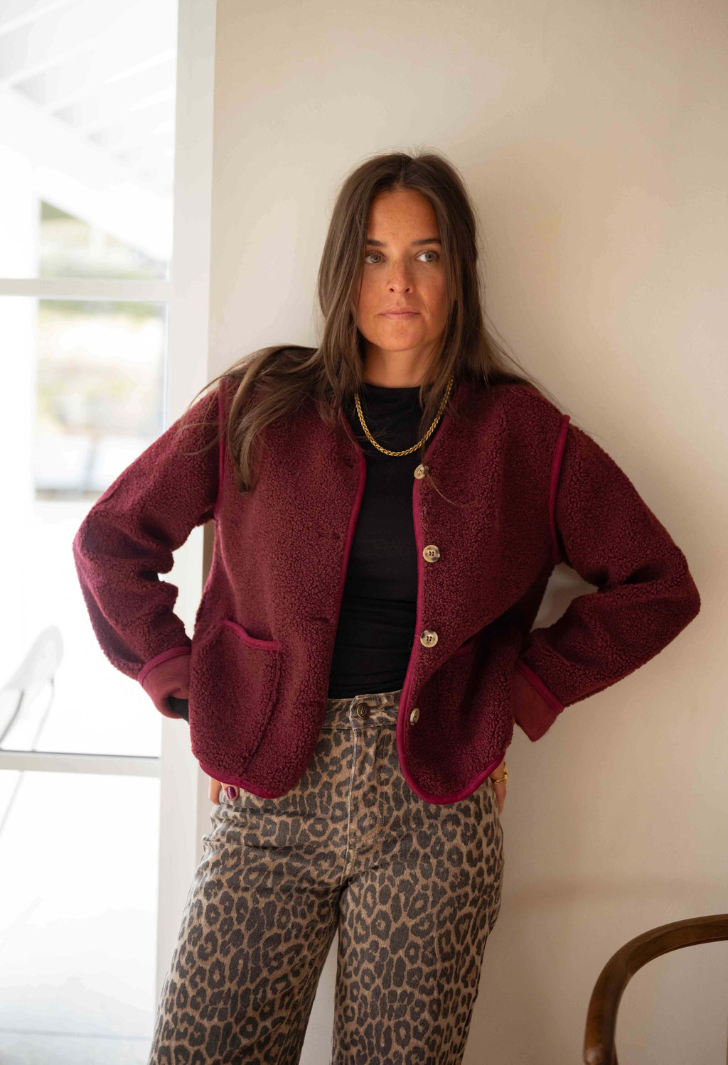 Cardigan bordeaux à volants
