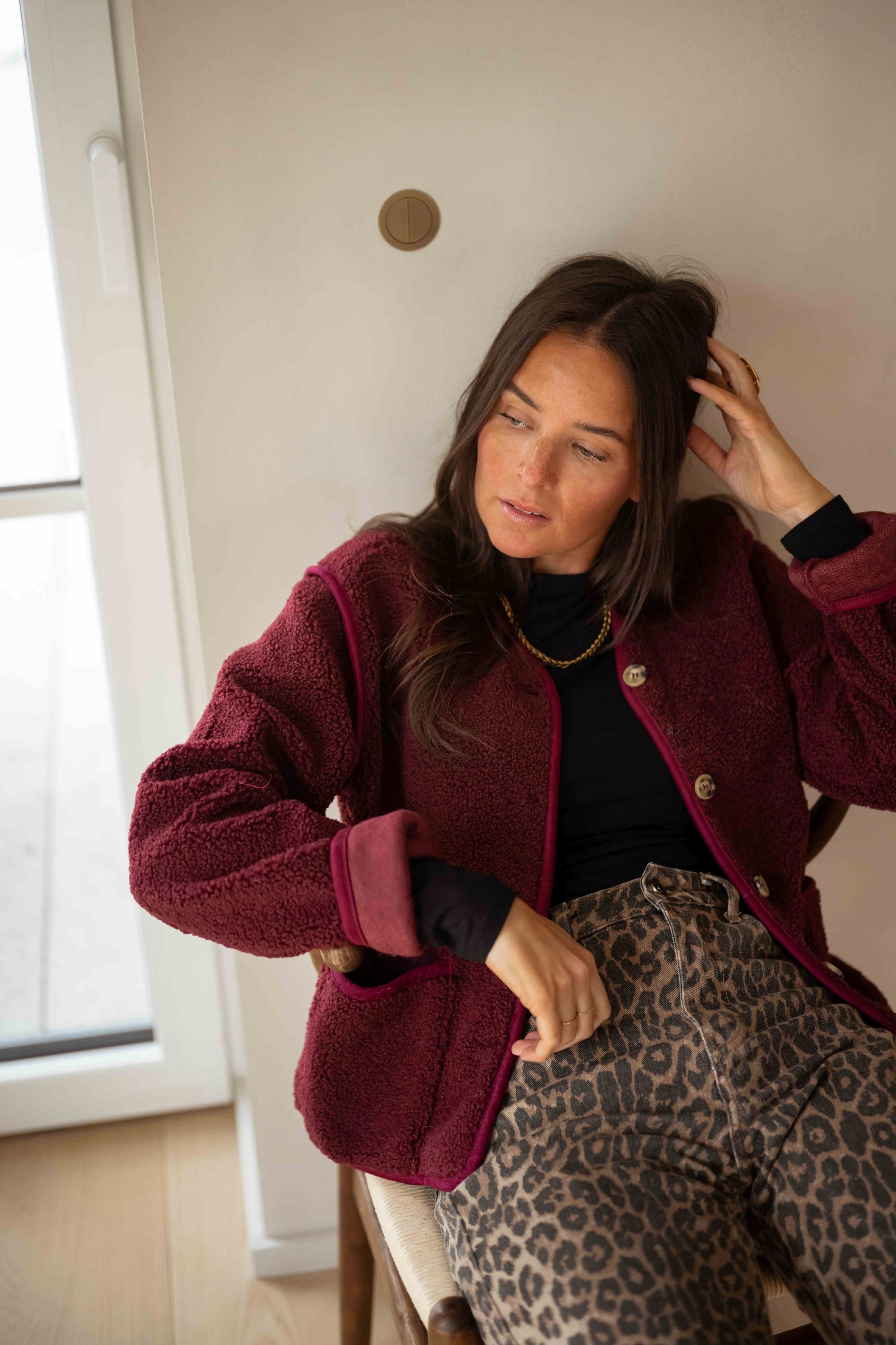 Cardigan bordeaux à volants
