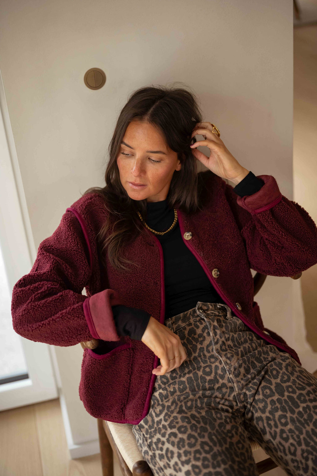 Cardigan bordeaux à volants