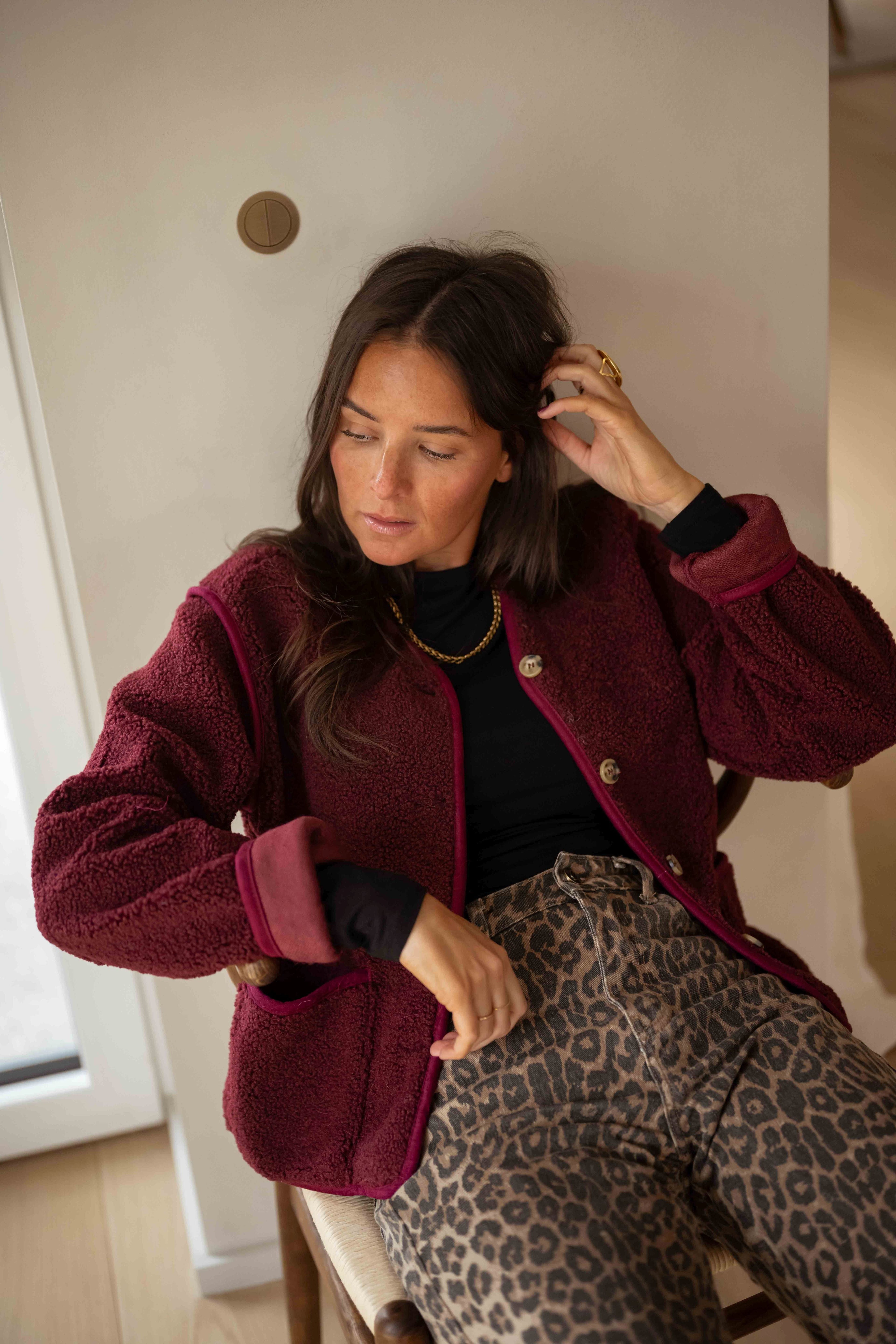 Cardigan bordeaux à volants