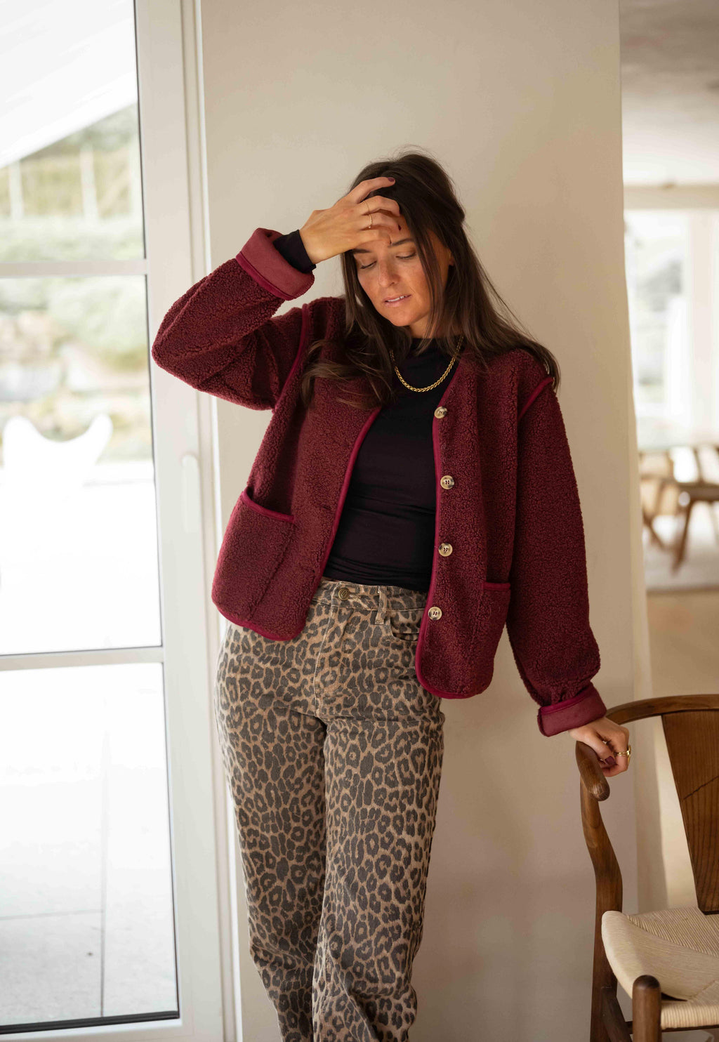 Cardigan bordeaux à volants