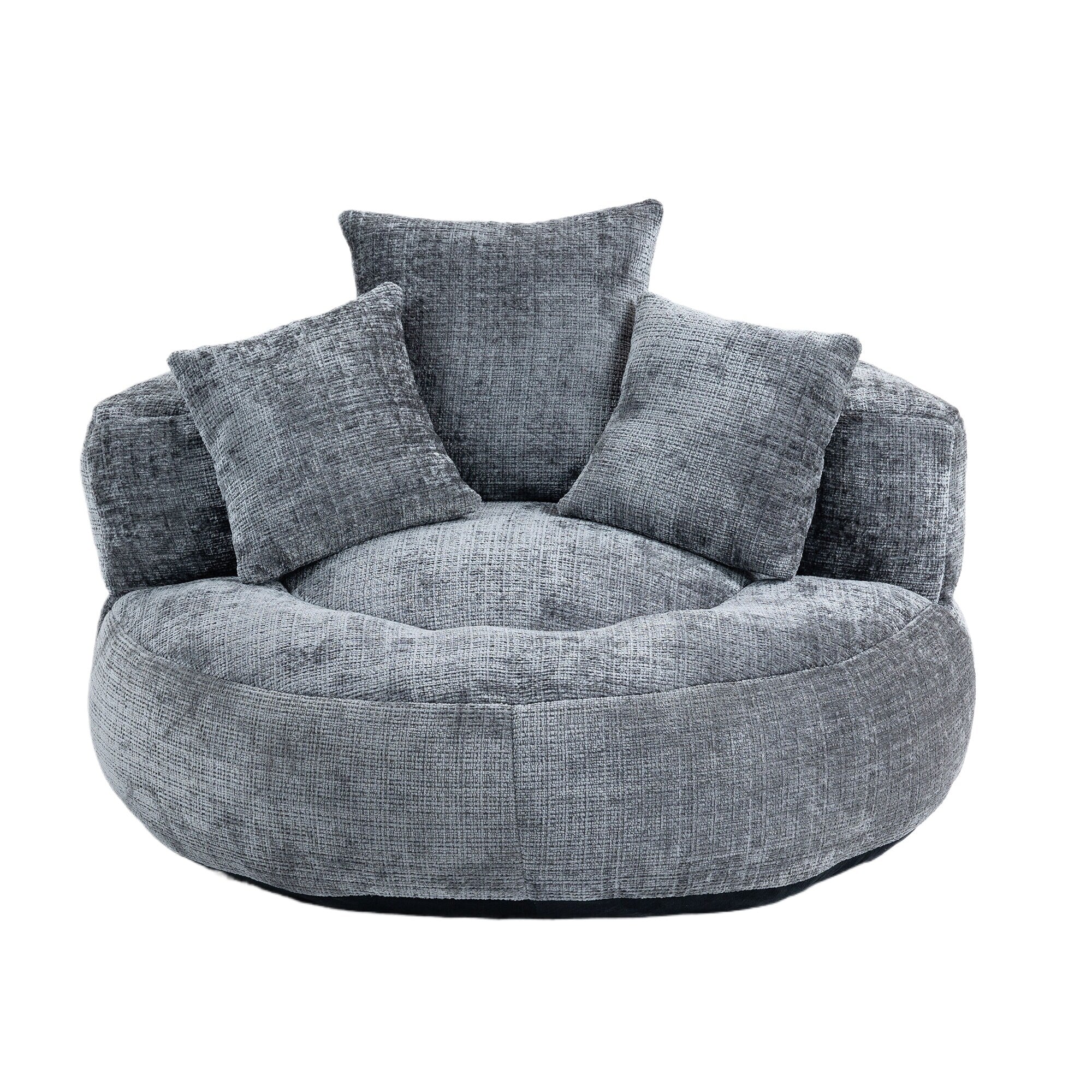 Canapé poire simple gris surdimensionné en chenille de 42,52 pouces avec trois oreillers pour chambre à coucher