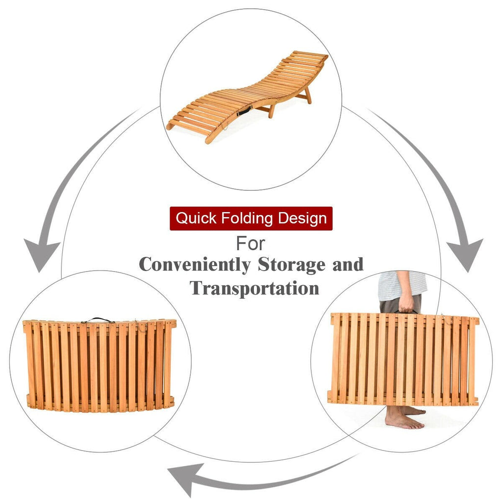 Chaise longue pliante d'extérieur Gymax 2 pièces en eucalyptus avec - Voir les détails