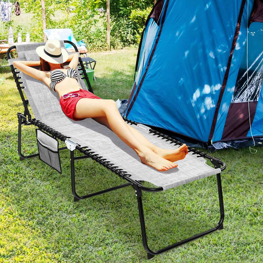 Chaise longue de plage pliante Gymax avec oreiller, 4 niveaux