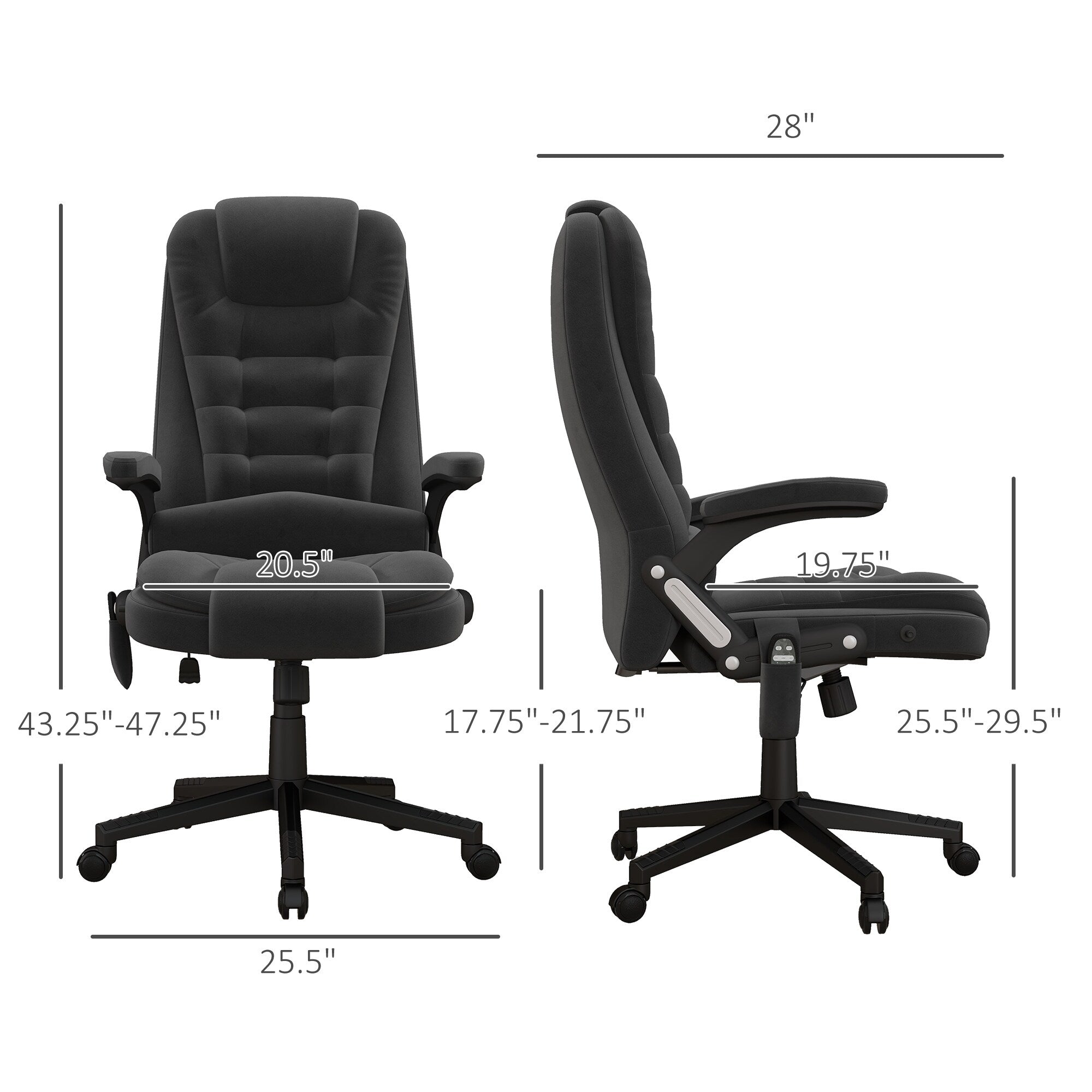 Fauteuil de bureau HOMCOM à 6 points de massage vibrant et chauffant, dossier haut en velours avec dossier inclinable
