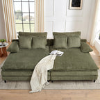 Canapé-lit Harmonia 109 W surdimensionné en velours côtelé, siège profond, double méridienne avec 4 oreillers